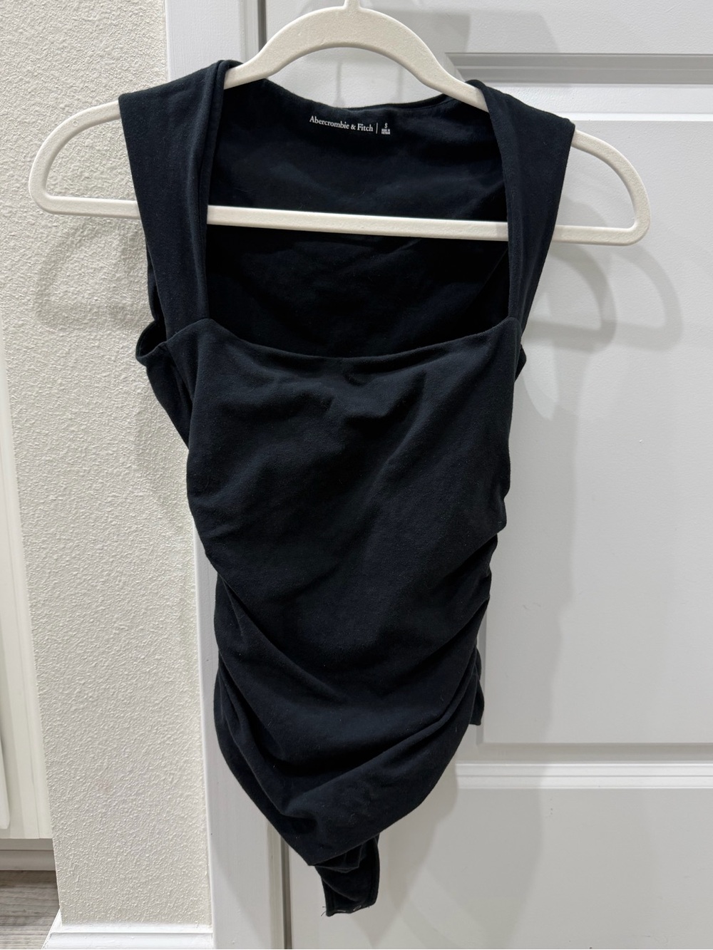 Abercrombie & Fitch Ava Ruched Square Neck Bodysuit Black Small Trendy Summer - Picture 2 of 8